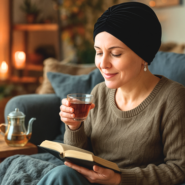 Turban confortable porté par une femme pendant la chimiothérapie