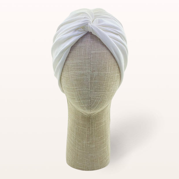 Turban de chimiothérapie Blanca en coton doux blanc - vue de face
