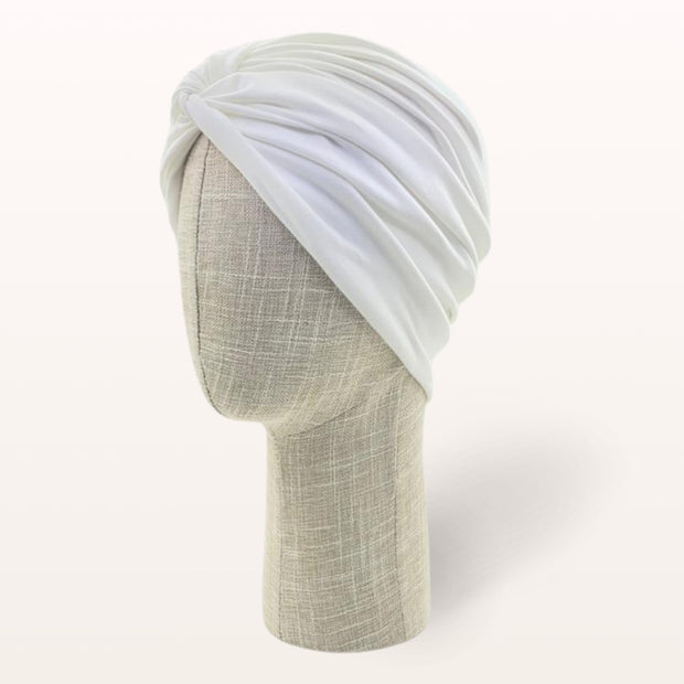 Turban de chimiothérapie Blanca en coton doux blanc - vue de profil