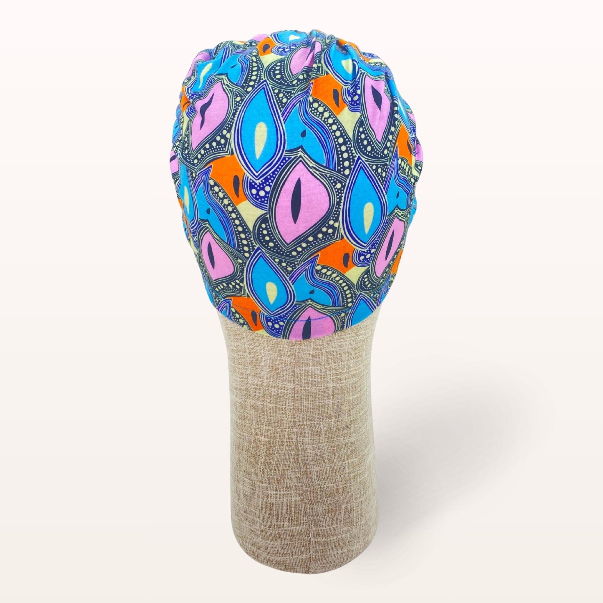 Turban de chimiothérapie Céleste en coton doux coloré - vue de dos