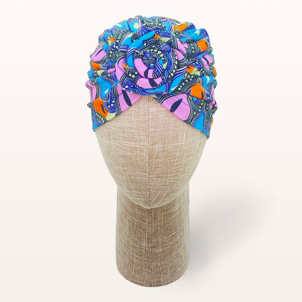 Turban de chimiothérapie Céleste en coton doux coloré - vue de face