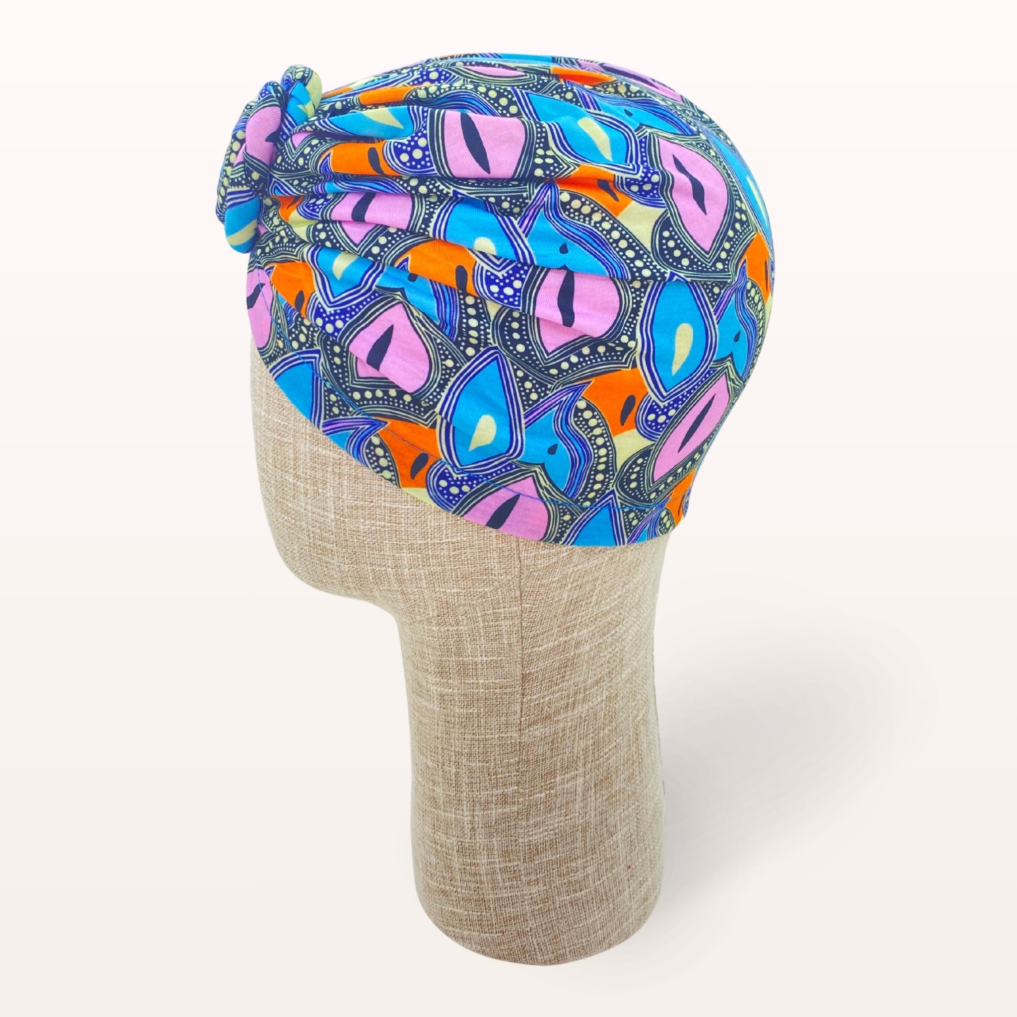Turban de chimiothérapie Céleste en coton doux coloré - vue de profil
