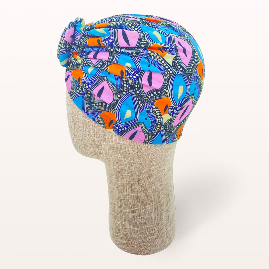 Turban de chimiothérapie Céleste en coton doux coloré - vue de profil