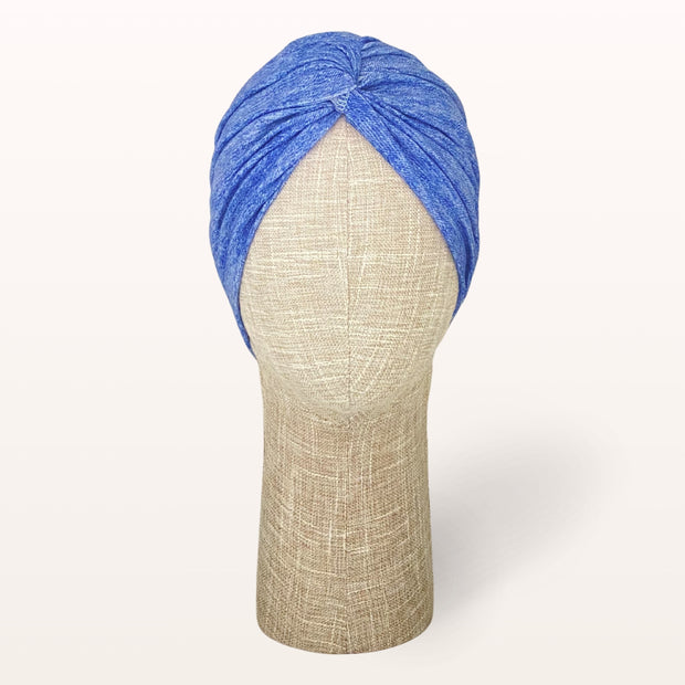 Turban de chimiothérapie Denia en coton doux effet jeans - vue de face
