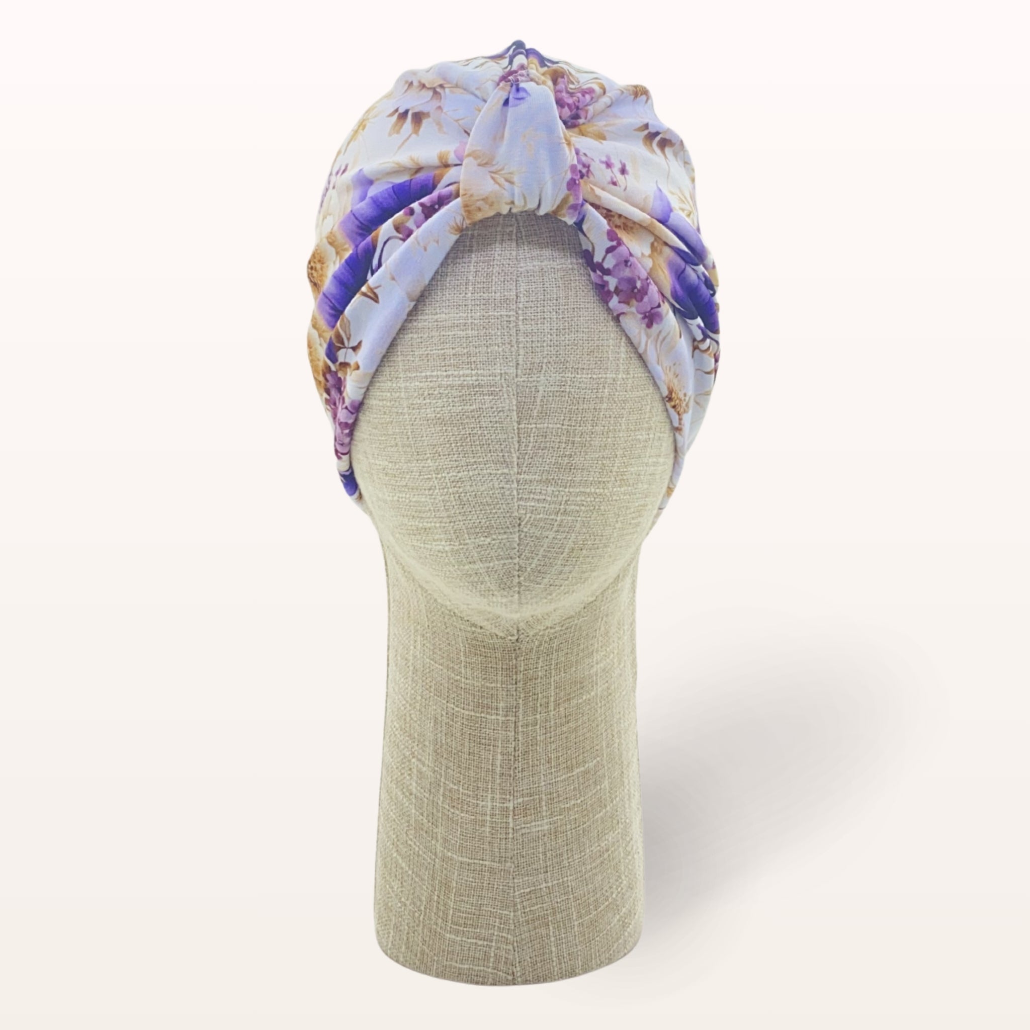 Turban chimiothérapie coton blanc avec fleurs
