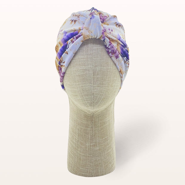 Turban chimiothérapie coton blanc avec fleurs