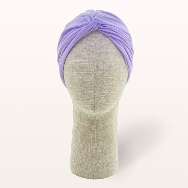 Turban de chimiothérapie Lila en coton doux violet vue de face