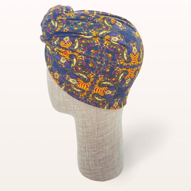 Turban de chimiothérapie Maëlya en coton doux à motifs - vue de profil