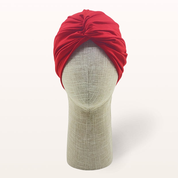 Turban de chimiothérapie Rubis en coton doux couleur rouge - vue de face