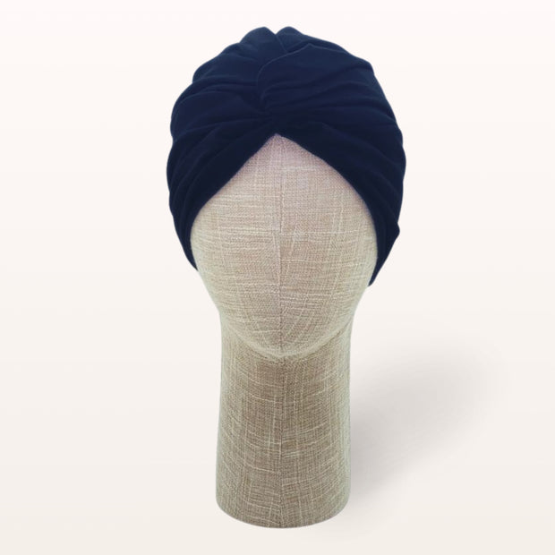Turban de chimiothérapie Sylvia en coton doux noir vue de face