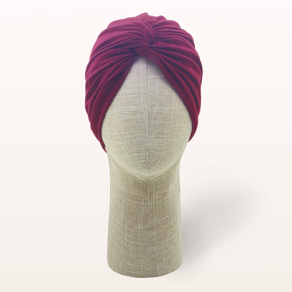 Turban chimiothérapie bordeaux en coton doux pour femme